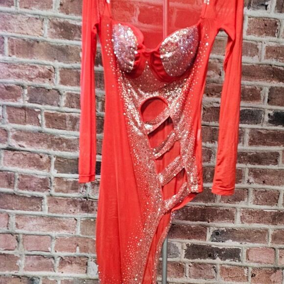 Women's Rhinestone Mesh Bodycon Dance Dress Medium - Picture 2 of 6